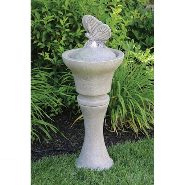 Butterfly Garden Cement Lighted Fountain 39" High