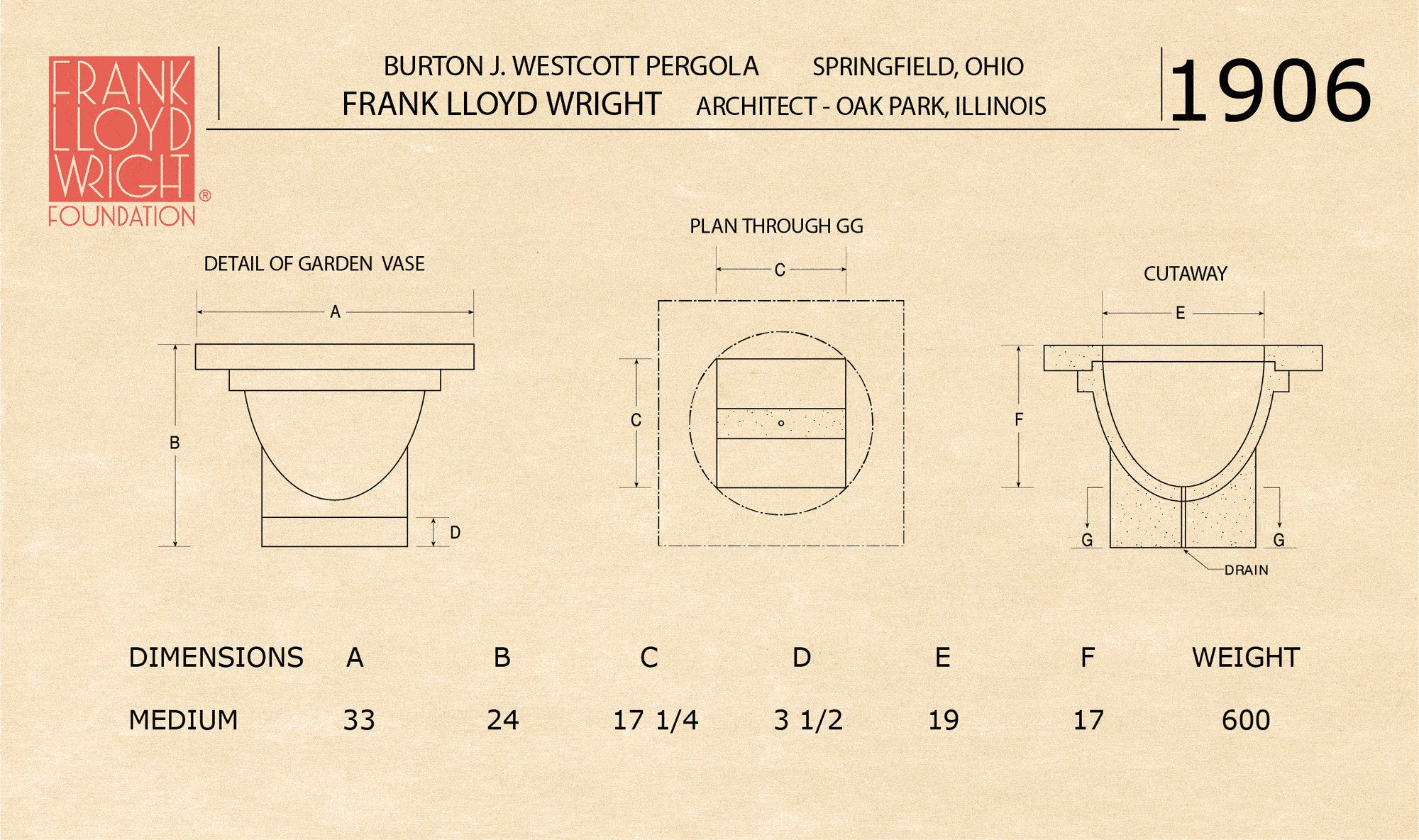 Frank Lloyd Wright Westcott Pergola Vase Mid-Size - Image 2