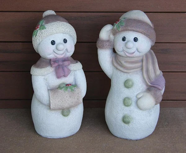Frosty Snow Girl and Snow Boy Cement Statues - Image 2