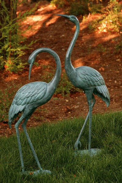 Garden Crane Pair Brass Sculptures