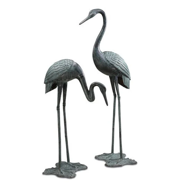 Garden Crane Pair Large Brass Sculptures