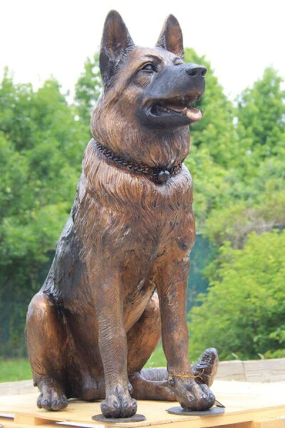 German Shepherd Bronze Dog Sitting Life-Size Sculpture