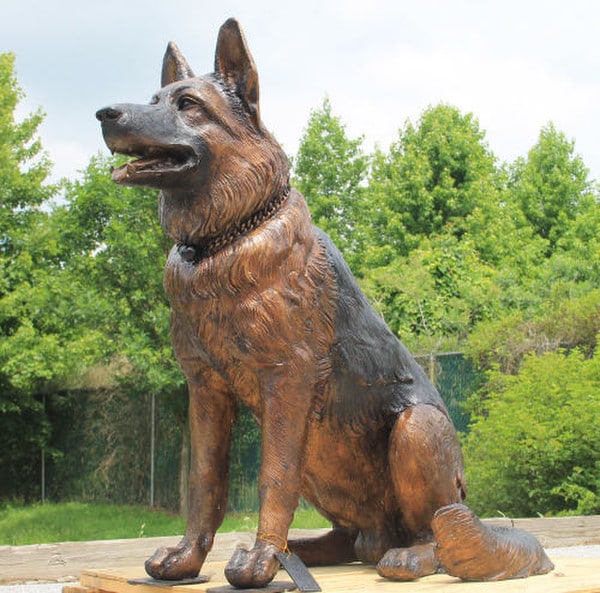 German Shepherd Bronze Dog Sitting Life-Size Sculpture - Image 3