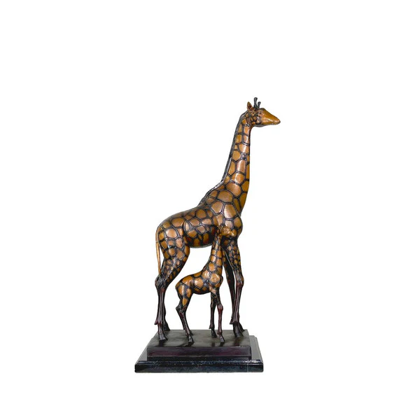 Giraffe & Baby  Bronze Statue on Marble Base