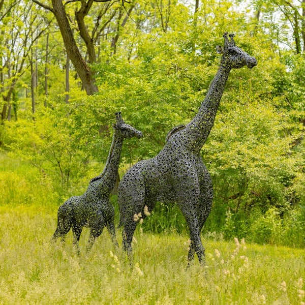 Giraffe Metal Garden Sculptures Pair