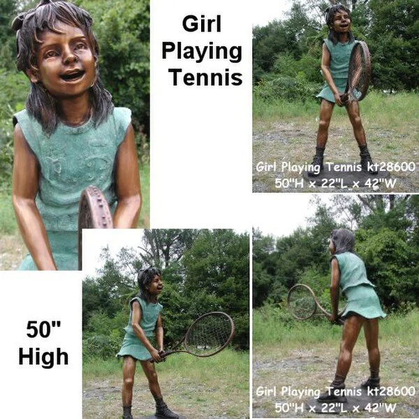 Girl Swinging A Tennis Racket Bronze