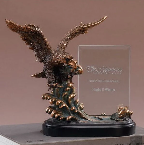 Glass Imprint Eagle on Wave Award Statue 9.5" High - Image 2