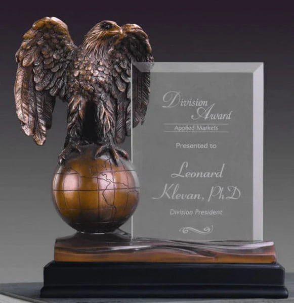 Glass Imprint Eagle Statue on Globe Award