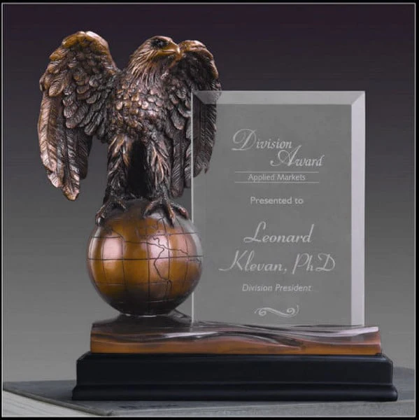 Glass Imprint Eagle Statue on Globe Award - Image 2