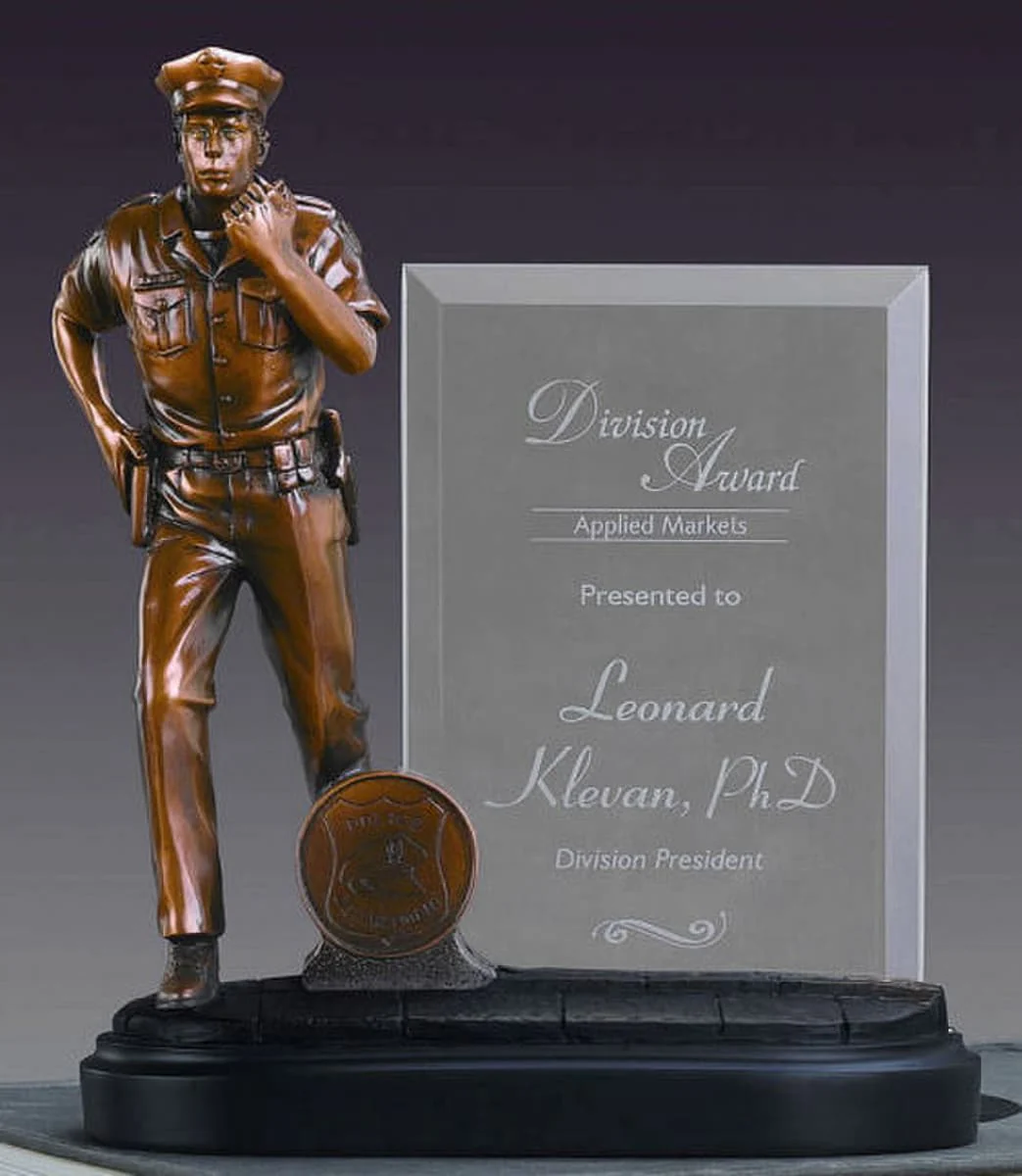 Glass Imprint Policeman Frame Award Sculpture