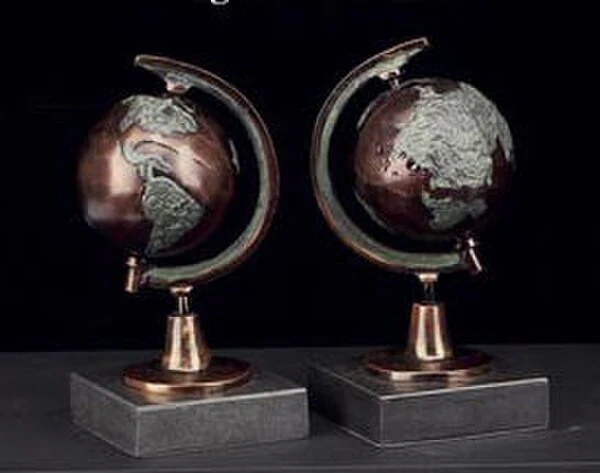 Globe Bookends Bronze On Marble Bases