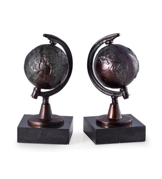 Globe Bookends Bronze On Marble Bases - Image 2