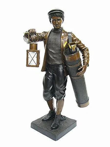 Golfer Caddy with Lantern Bronze Statue