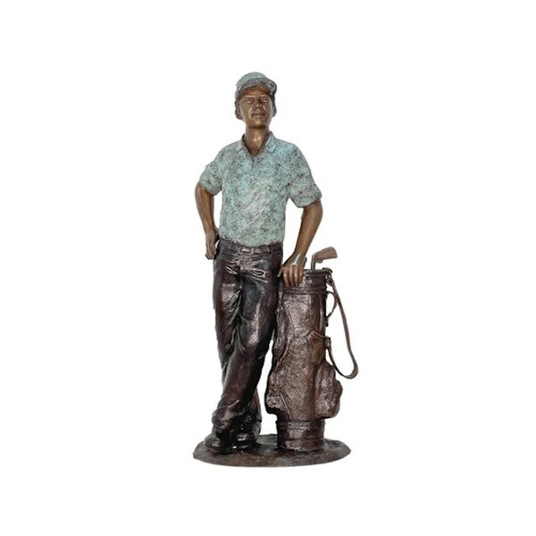 Golfer Male Stand with Clubs Bronze Statue - Image 2