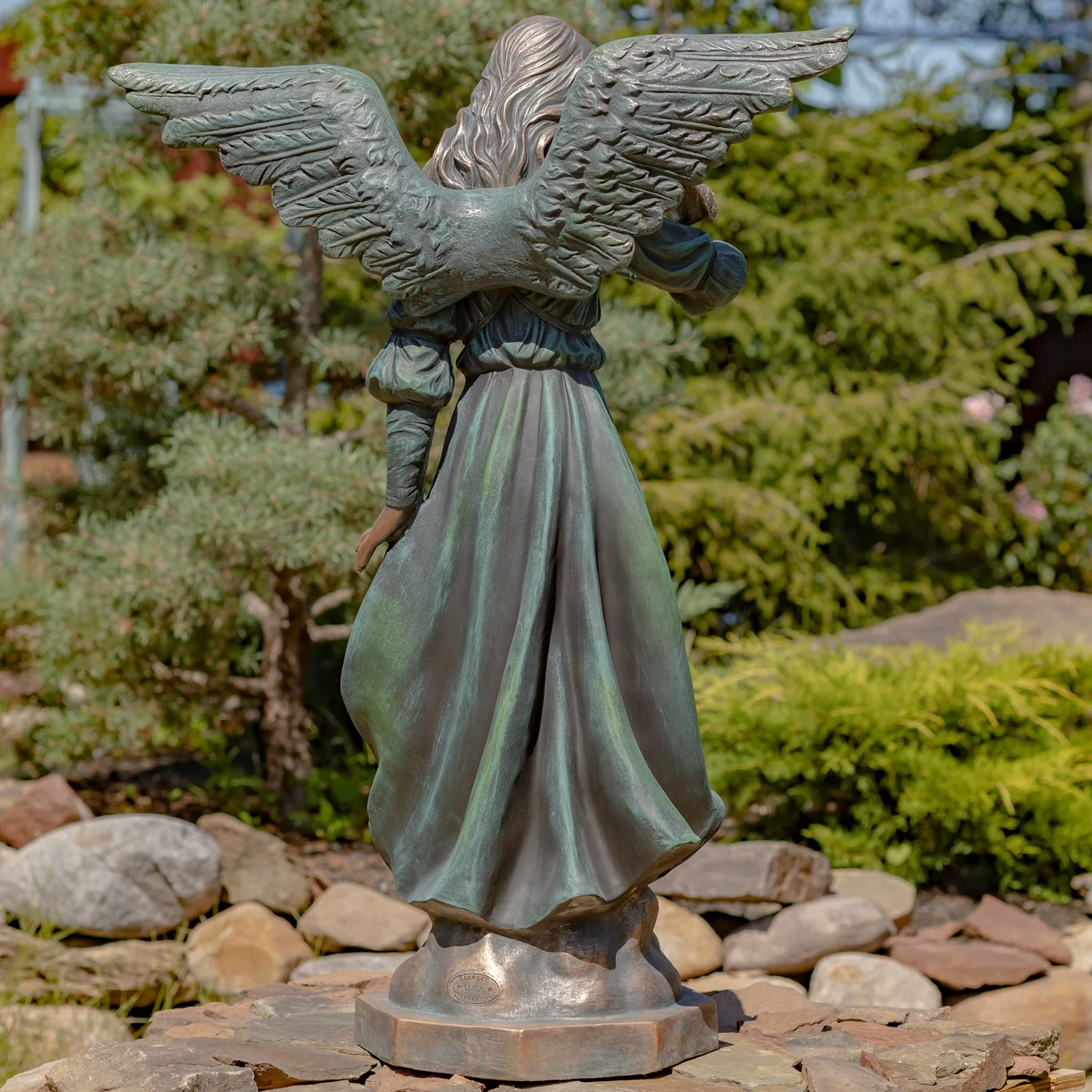 Graceful Guardian Angel Sculpture – Antique Bronze 46" High - Image 6