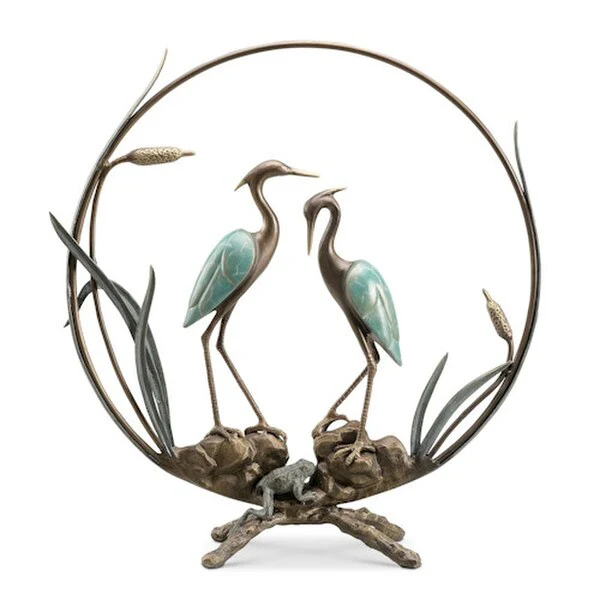 Graceful Herons in Circlet Sculpture Art Deco - Image 3