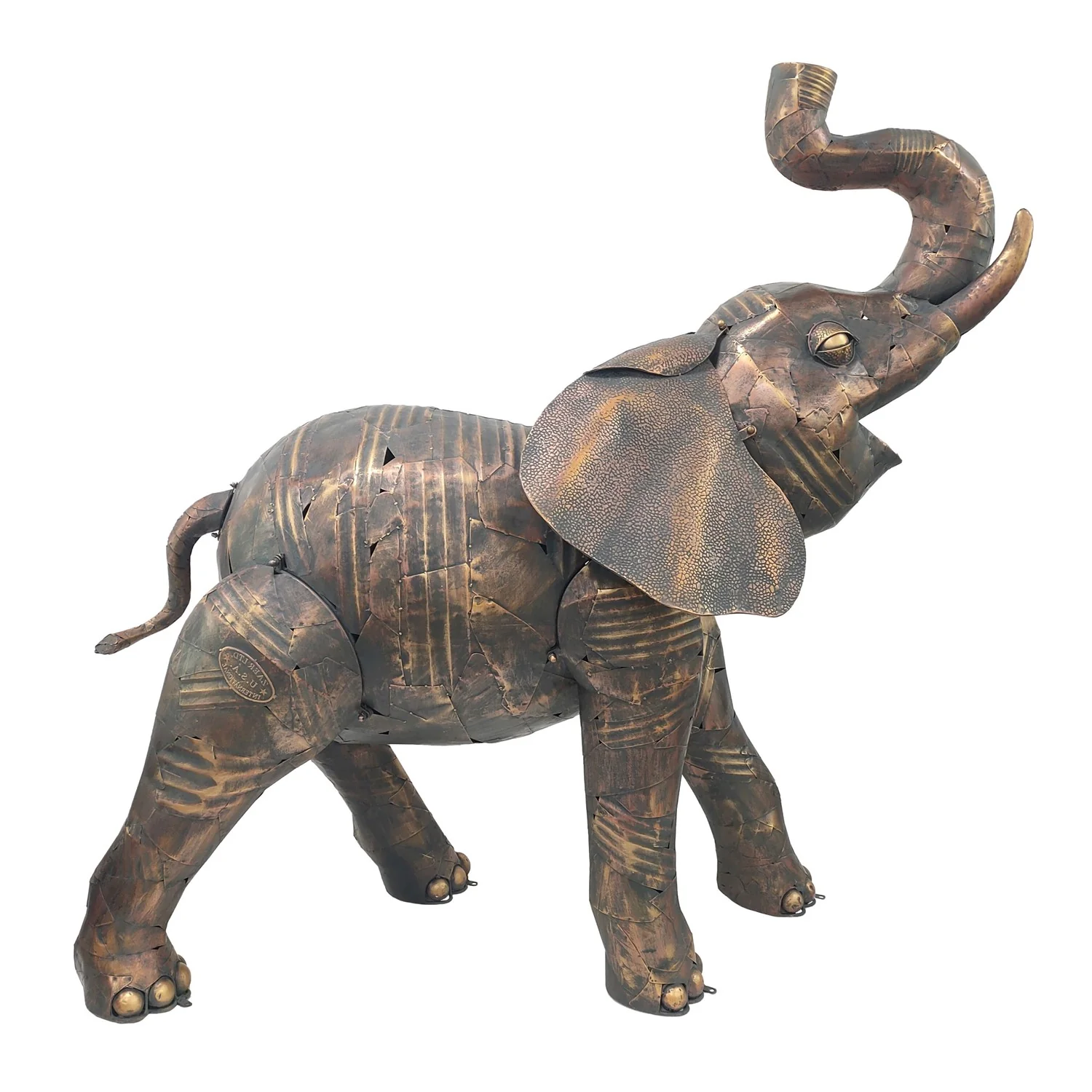 Grand Life-Size Elephant Trunk Up Iron Garden Statue - Image 3
