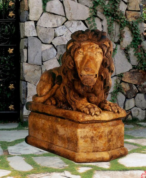 Grand Lion Facing Right Stone Statue & Pedestal - Image 2