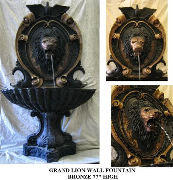 Grand Lion Wall Fountain Bronze 77" High