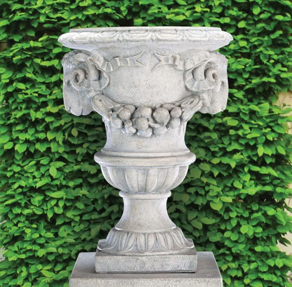 Grand Ram's Head Urn on Square Pedestal Set 69" Tall - Image 3