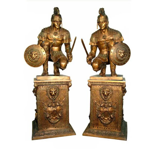 Greek Spartan Warrior Set Bronze on Pedestals