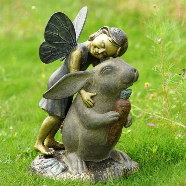 Happiness Garden Sculpture Fairy and Rabbit