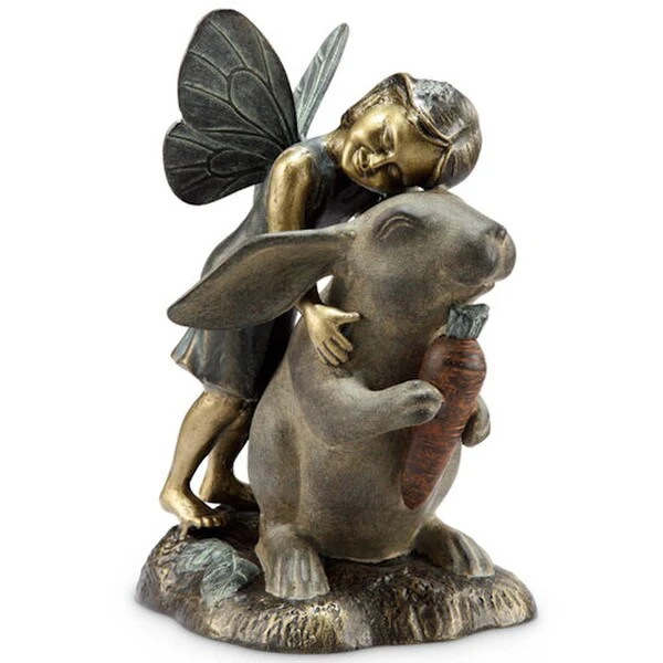 Happiness Garden Sculpture Fairy and Rabbit - Image 2
