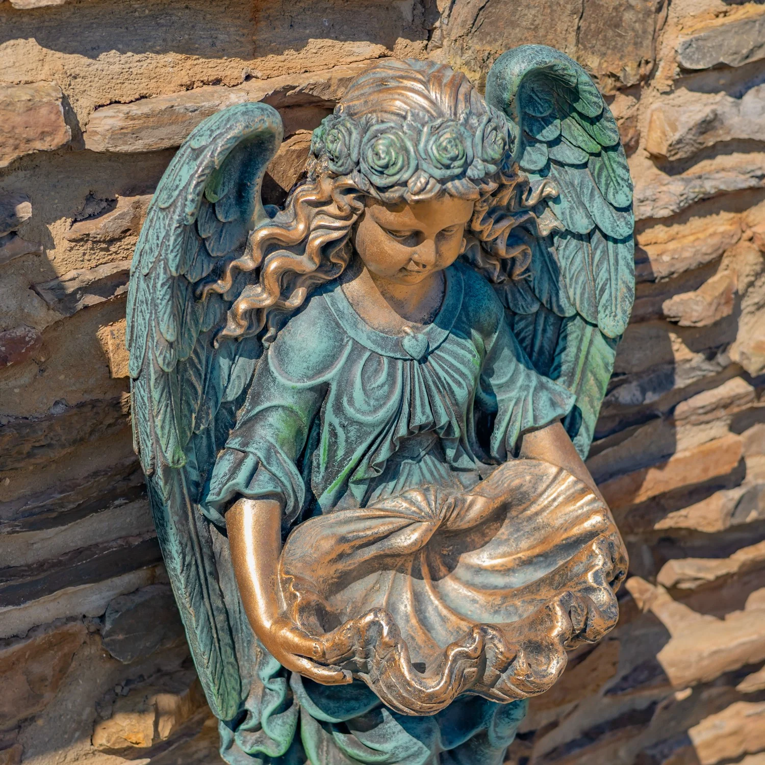 Heavenly Cherub Wall Planter Sculpture – Antique Bronze 30" Tall - Image 2