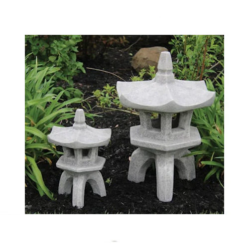 Hex Pagoda Pair Cement Small Large Set Lantern's - Image 2