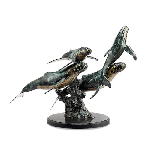 Humpback Whales Quartet Brass Sculpture