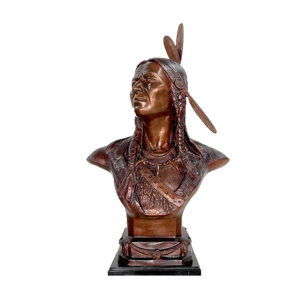 Indian Bust Bronze Statue on Marble Base