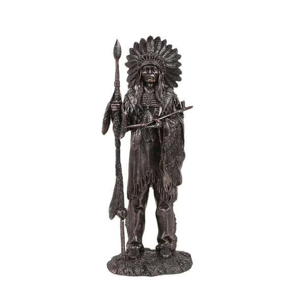 Indian Chief with Spear Peace Pipe Statue