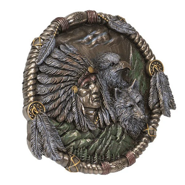 Indian, Wolf, and Bald Eagle Wall Plaque - Image 4