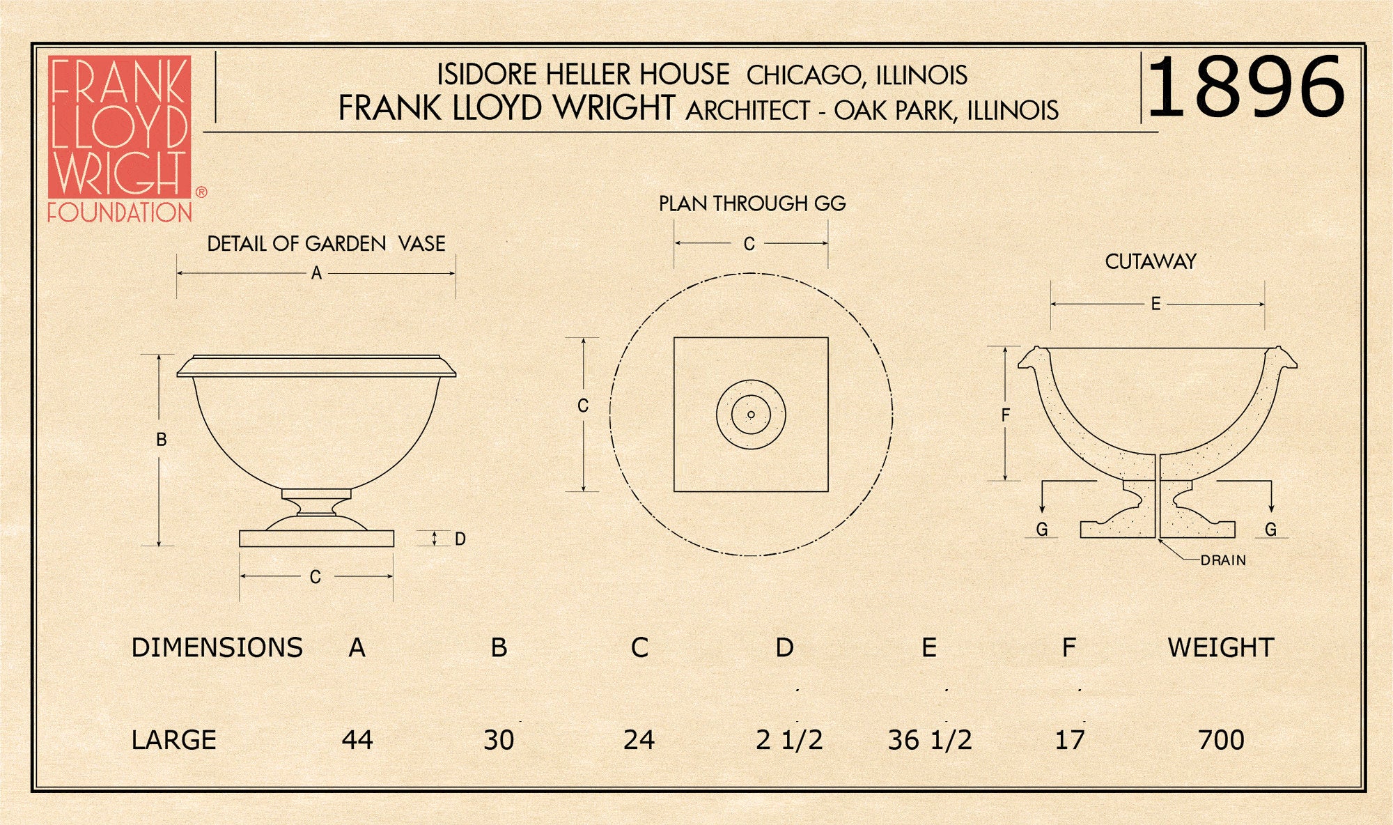 Heller Residence Urn by Frank Lloyd Wright Large 30" H - Image 3