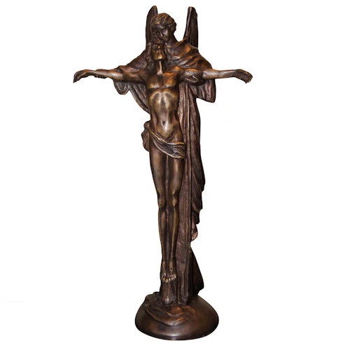 Jesus Attended by Angel Bronze Religious Sculpture - Image 3