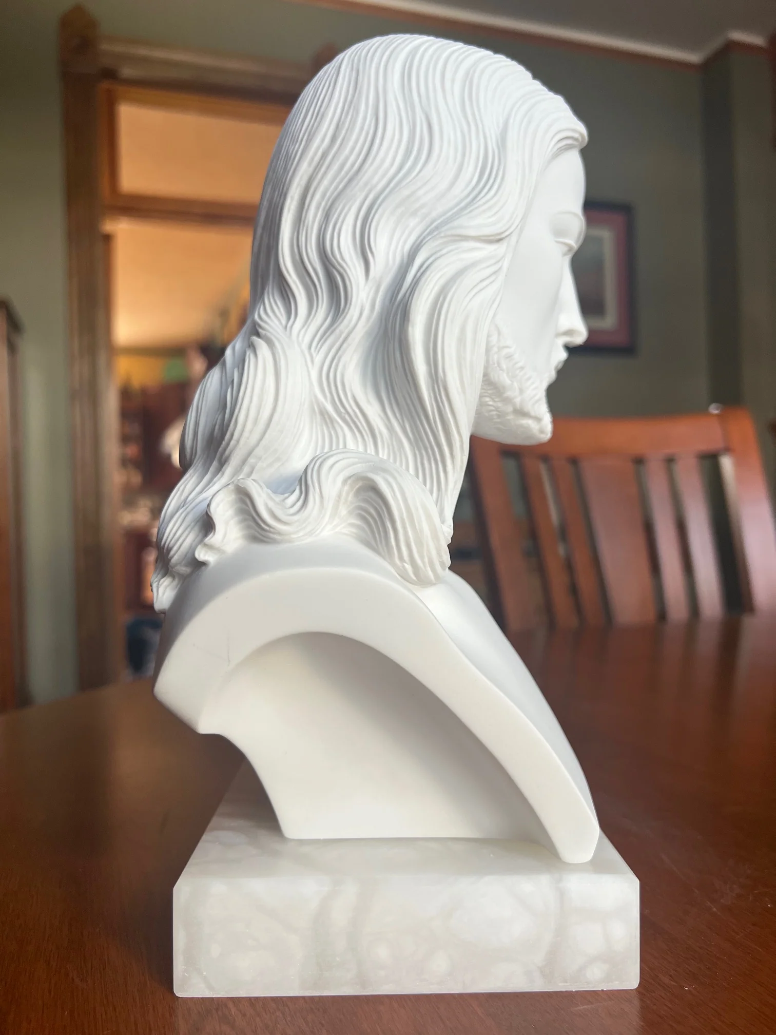 Jesus Christ Bust Mounted on Alabaster Base 12" High - Image 11