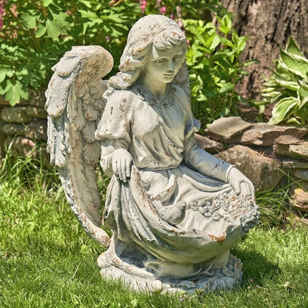 Kneeling Angel Birdbath Garden Statue 24" H