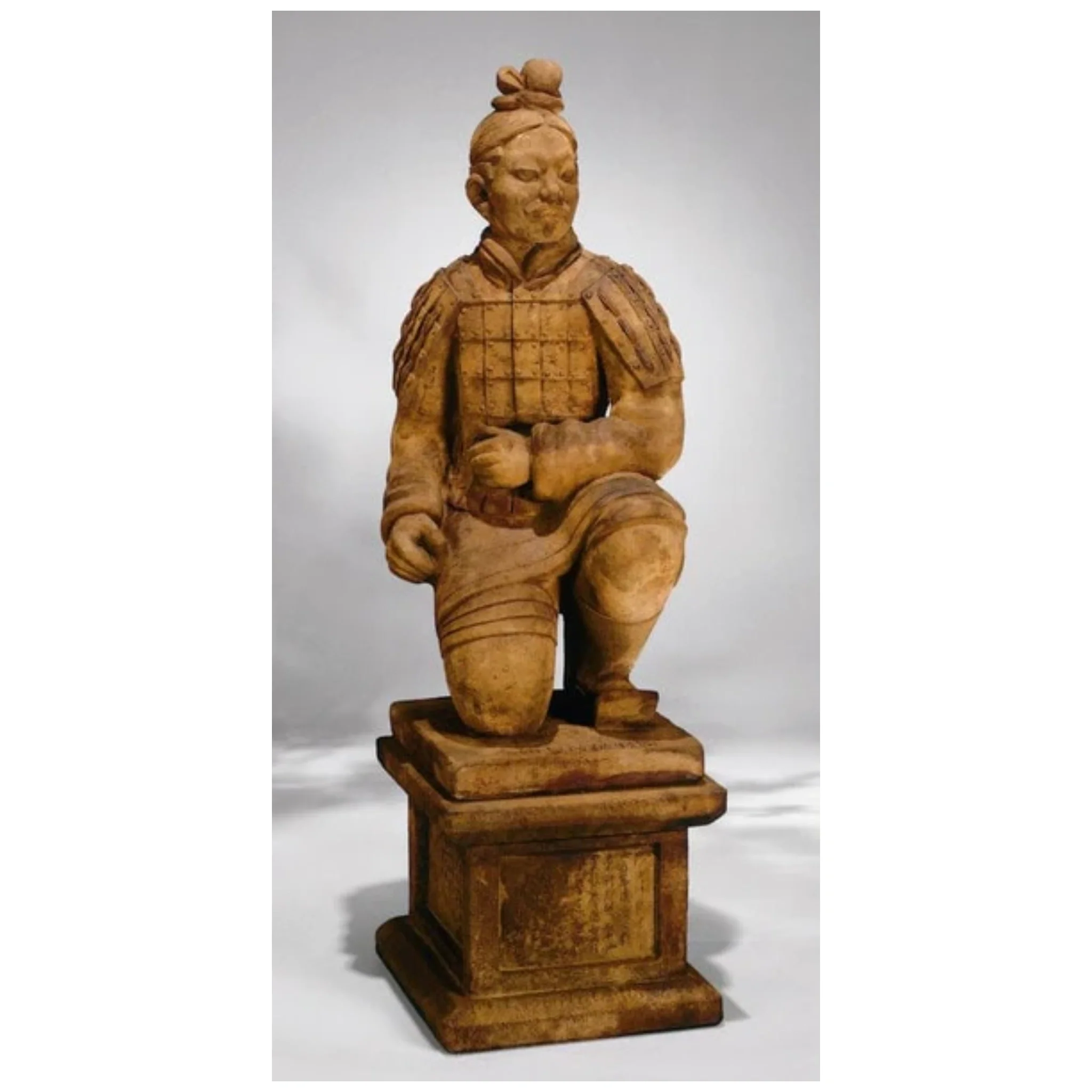 Kneeling Archer Warrior Statue & Pedestal Sculpture 41.5" High