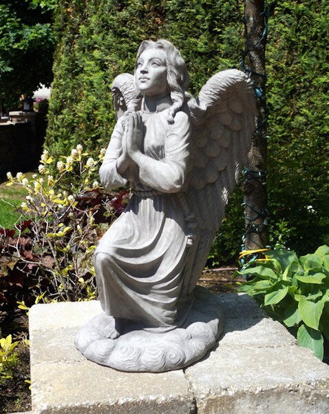 Kneeling Praying Angel Cast Stone Garden Statue - Image 2