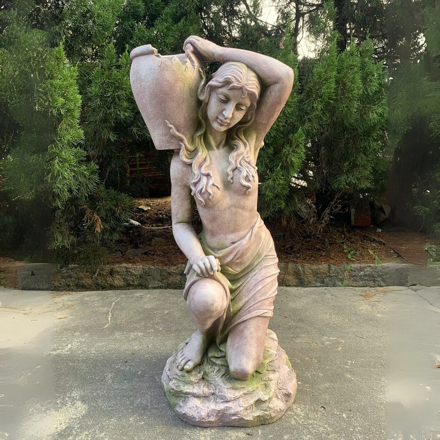 Kneeling Woman Rebecca Sculpture with Planter 44" High