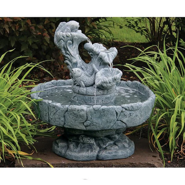 Asian Koi Fish Cement Garden Fountain 29.5" High