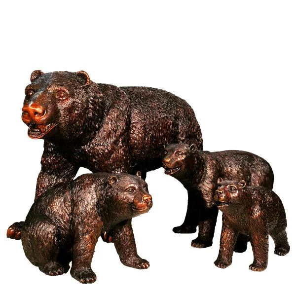 Life Size Bronze Bear Family Mom with Cubs