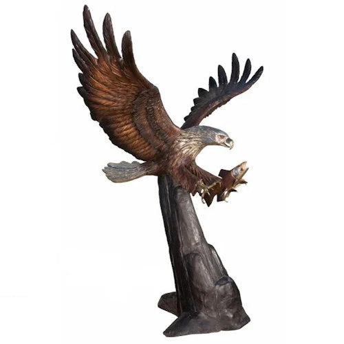 Life Size Bronze Eagle Catching a Fish