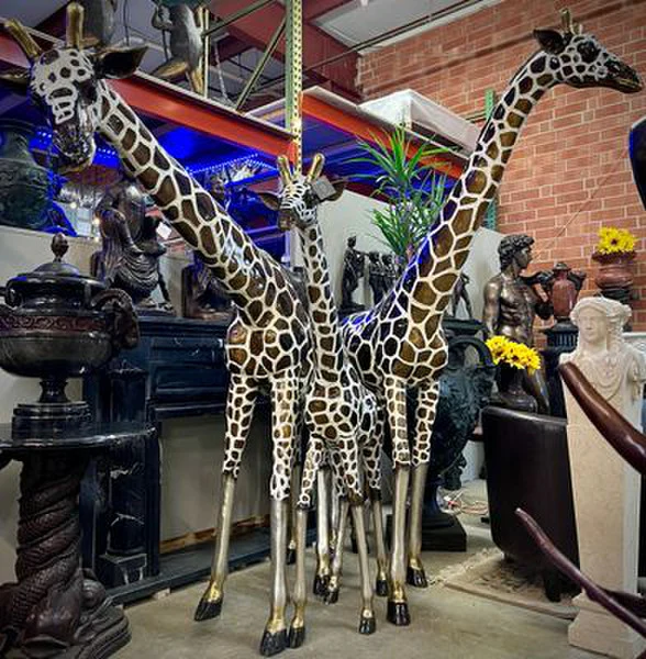 Life Size Giraffe Family Bronze Statues - Image 2
