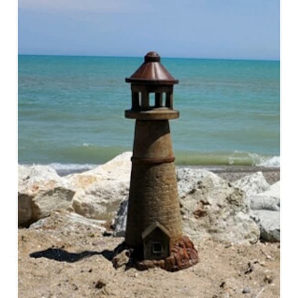 Lighthouse With Light Garden Sculpture