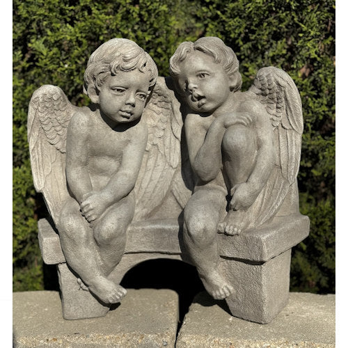 Li'l Angels Talking On Bench Sculpture