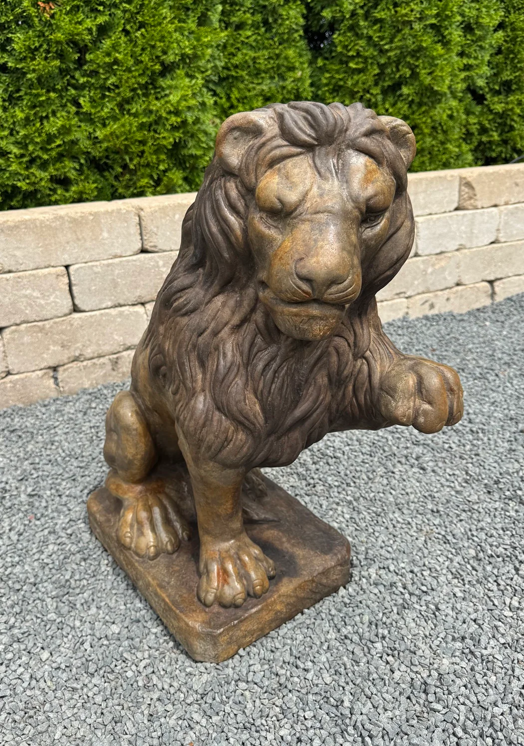 Lion Sculpture – Left Paw Raised Garden Statue 24" High