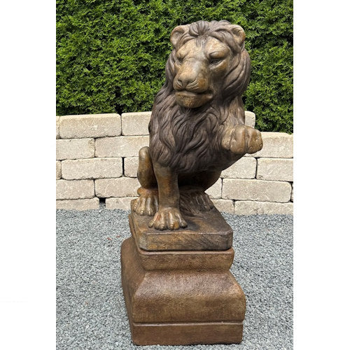 Lion Left Paw Up with Base Garden Sentinel Statue 34"H