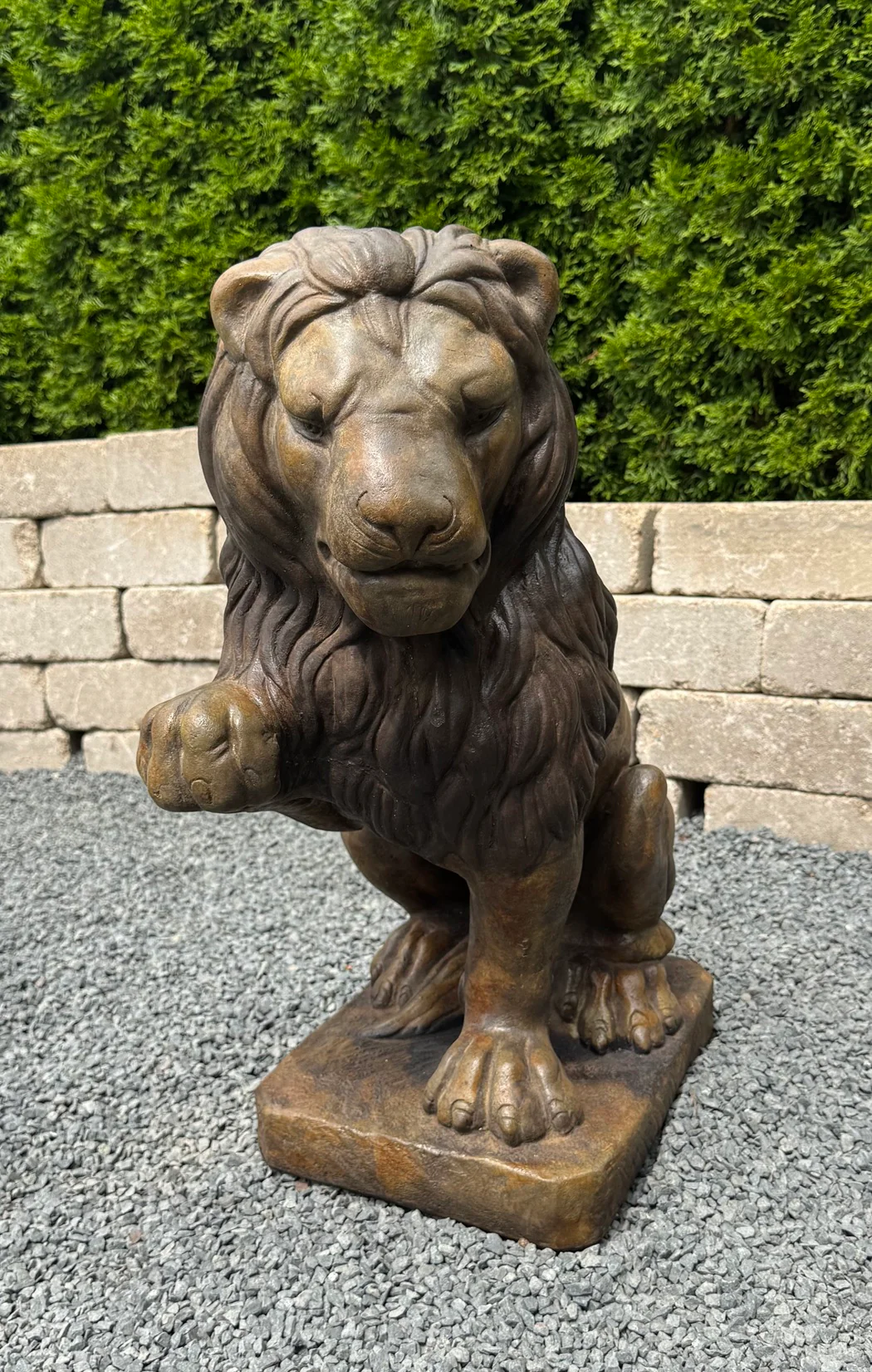Lion Sculpture – Right Paw Raised Garden Statue 24" High