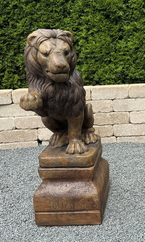 Lion Right Paw Up with Base Garden Sentinel Statue 34"H